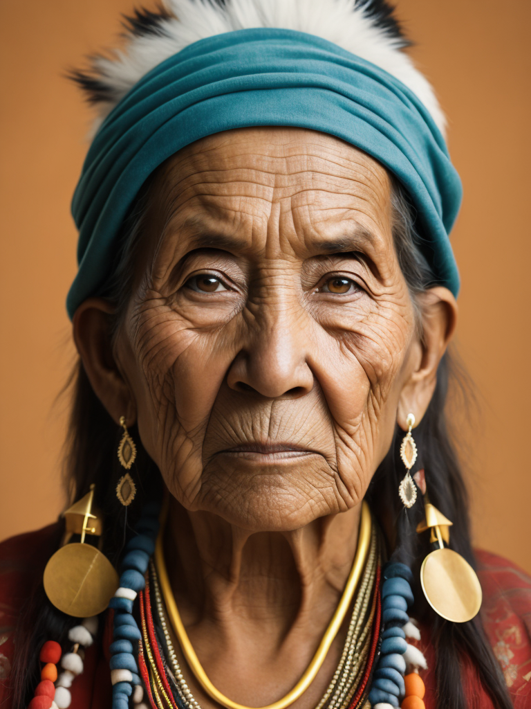 native american old woman 25 years old in national dress