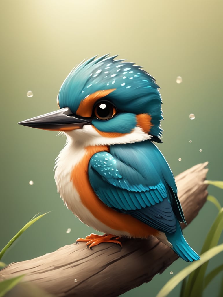 cute,Kingfisher, full view, chibi style, disney style, cartoon style, pixar style, with background