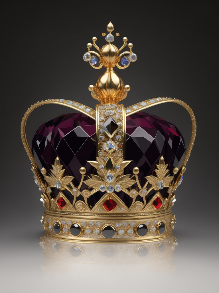 St. Edward’s Gold Crown adorned with gems, Black gradient background, Incredibly high detail, deep & bright colors, contrast light