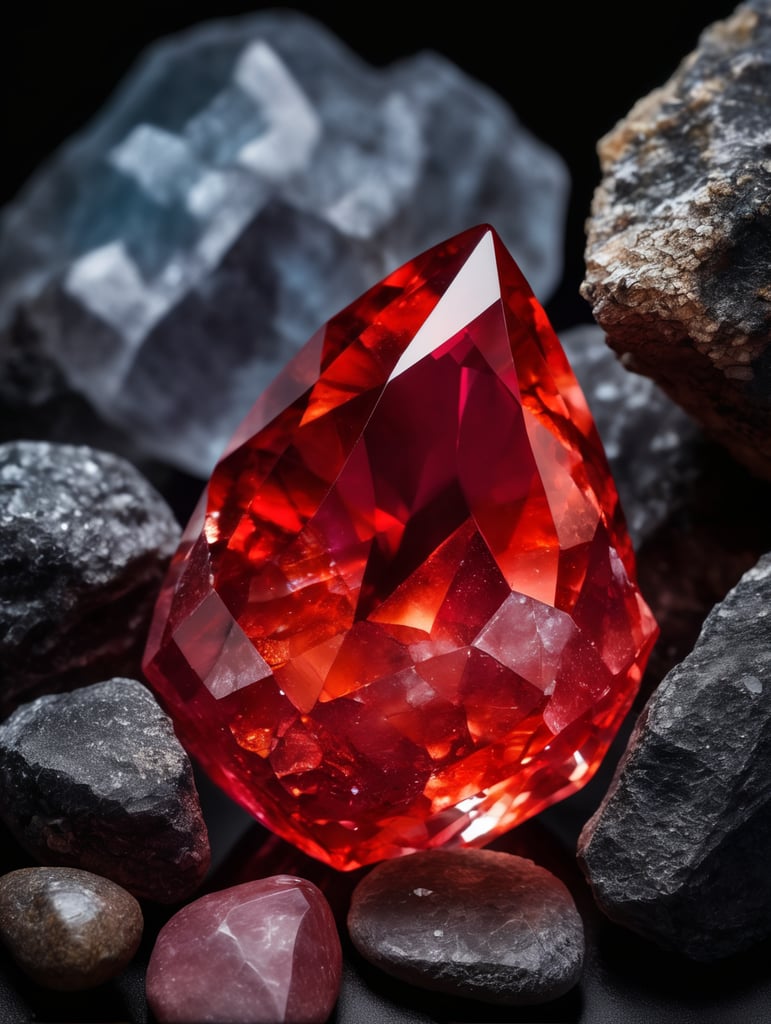 red Rock crystal on a dark background, macro photography shot on Hasselblad H6D at 135mm, beautiful colors