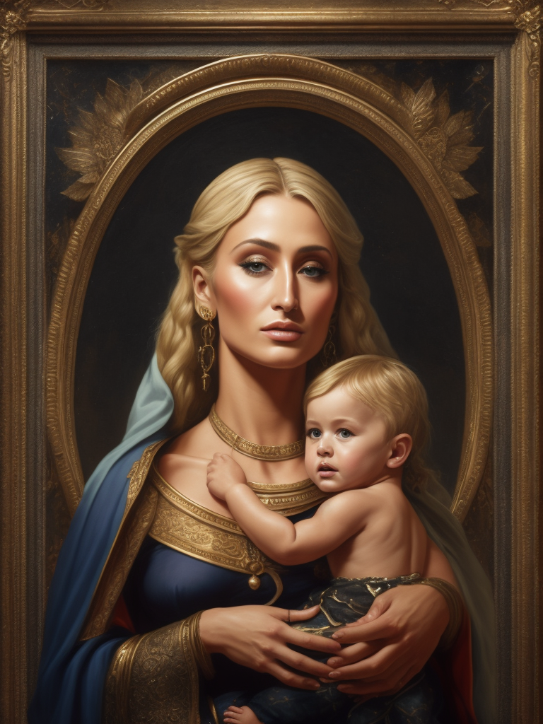 Paris Hilton as Madonna and Child in a Raphael painting