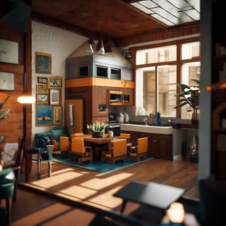 interior made with loth of small detail of a lego, professional photo, realistic, deep focus