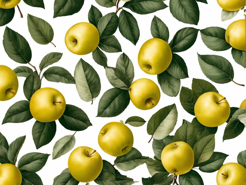 Botanical print. apples with leaves
