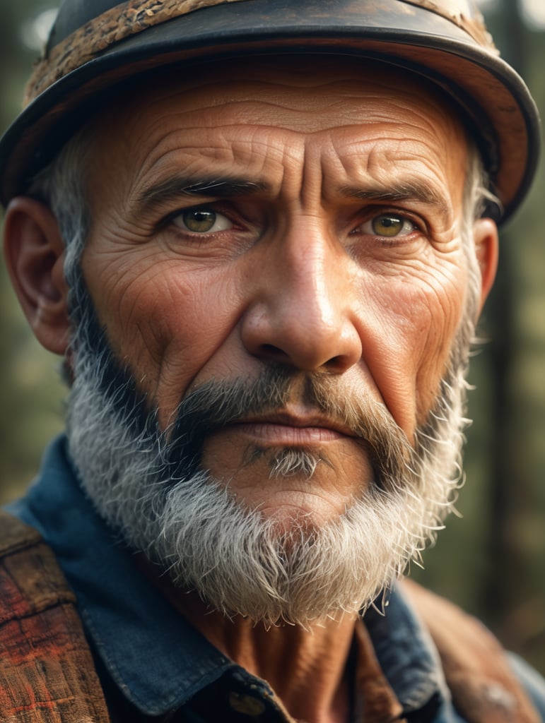 . . a portrait of a ancient, Canadian lumberjack, elder, epic realistic, faded, (((hdr))), hyperdetailed, cinematic, warm lights, intricate details, muscle diffused lighting, centered composition 85 mm f 1. 8 lens with hasselblad photo by Annie Leibovitz and Steve McCurry in the style film Nizouveau watercolor inktobernetic illustration sharp focus face symmetry volumetric lights highly detailed Cinema, photo realistic, ultra details, natural light, light background, photo, Studio lighting,