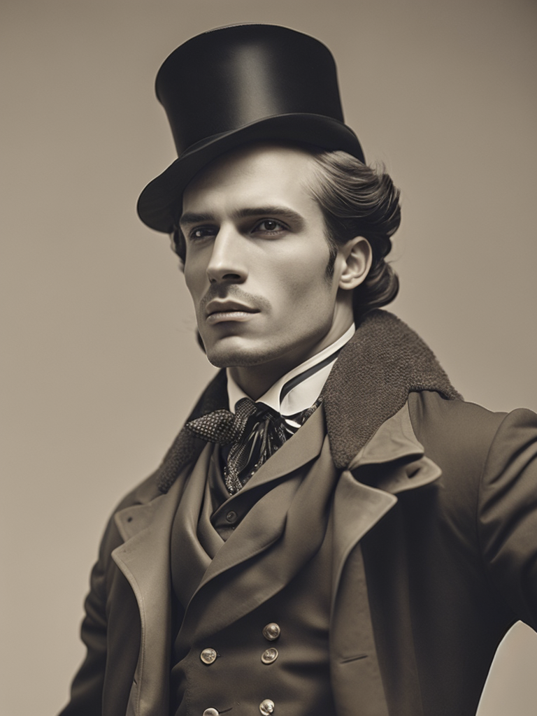 Vintage portrait of a man in a top hat and a buttoned frock coat and with a cigar in his mouth, Aggressive look, sharp focus, highly detailed