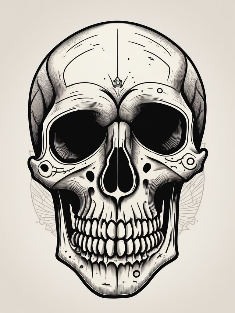 Vector vintage human skull logo in the style of basic simple line art vector comic art on white background