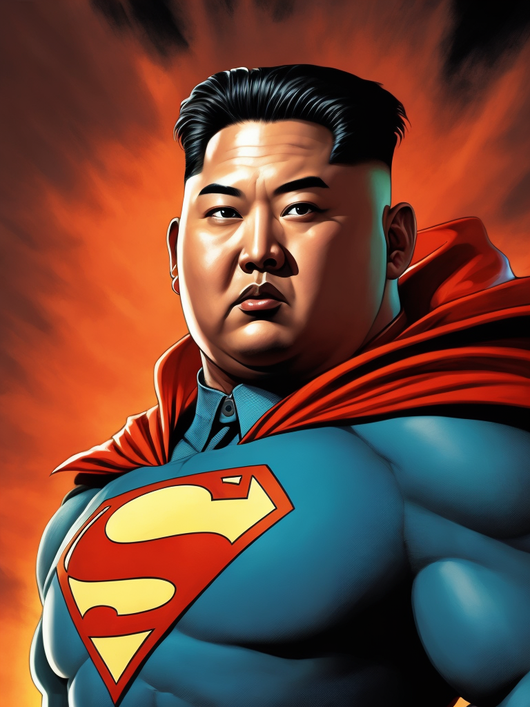 Kim Jong Un Superman, Hero Portrait, Comics, Marvel, Horror, USA, style of Richard Corben