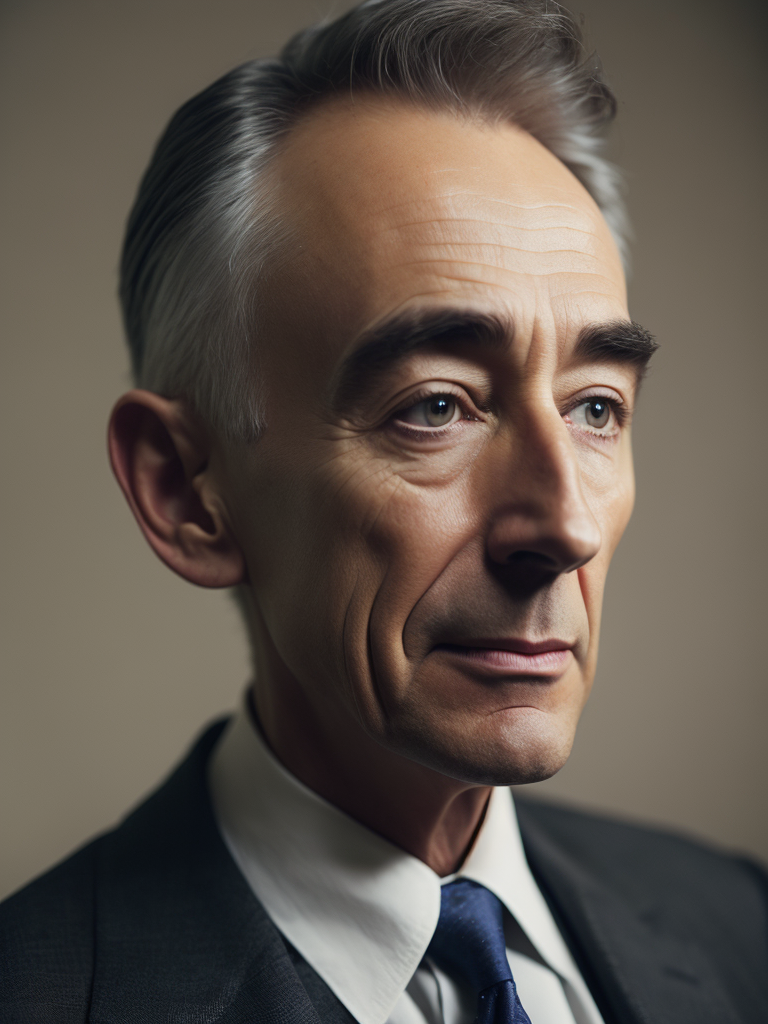 Robert Oppenheimer tapándose lo oído