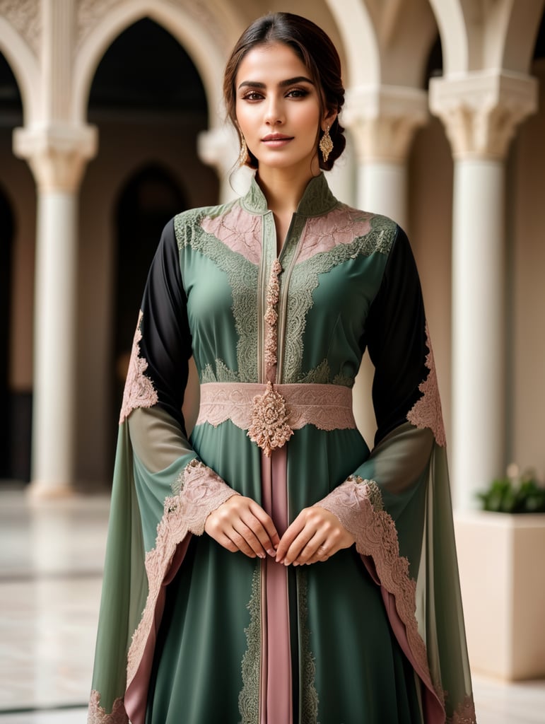 FULL BODY ABAYA sage green and dusty rose spliced with lace ABAYA