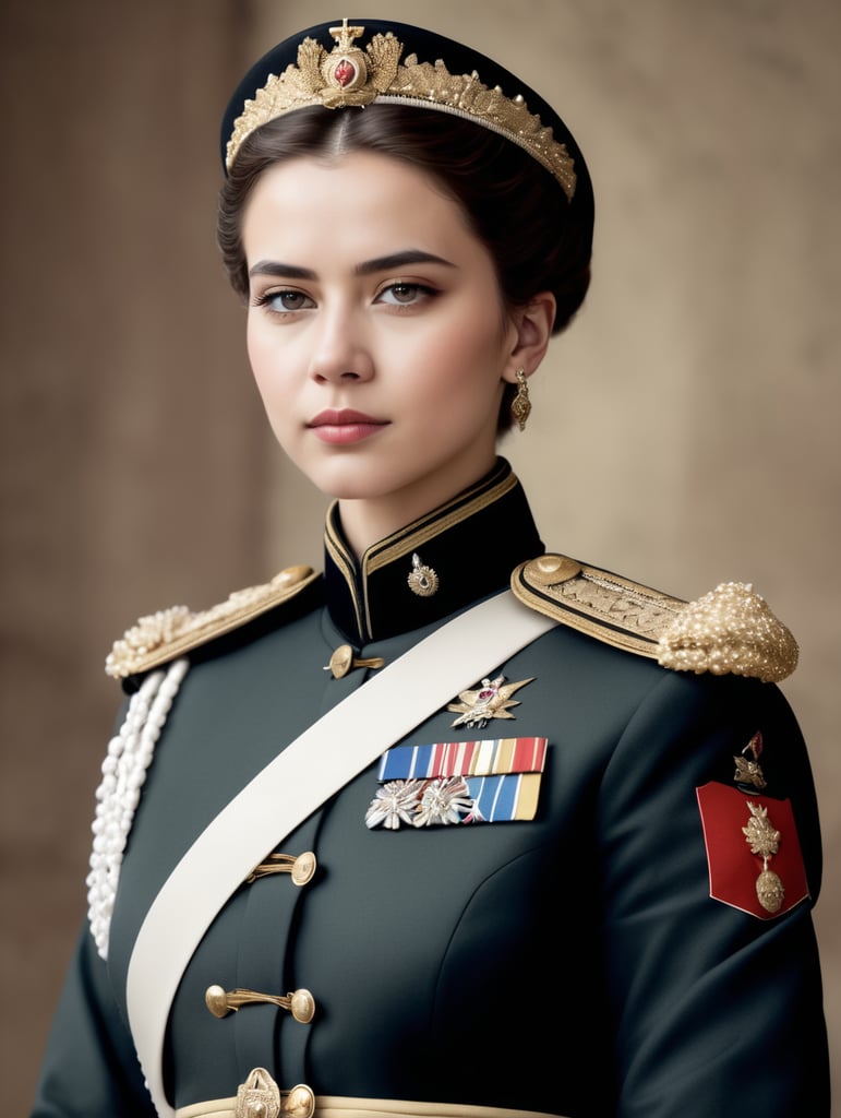 Young queen in Ceremonial military uniform