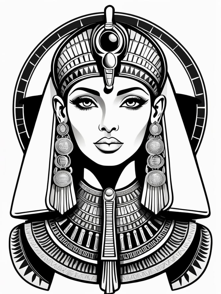 Egyptian Cleopatra, logo concept black and white color, hand drawn illustration, simple shapes