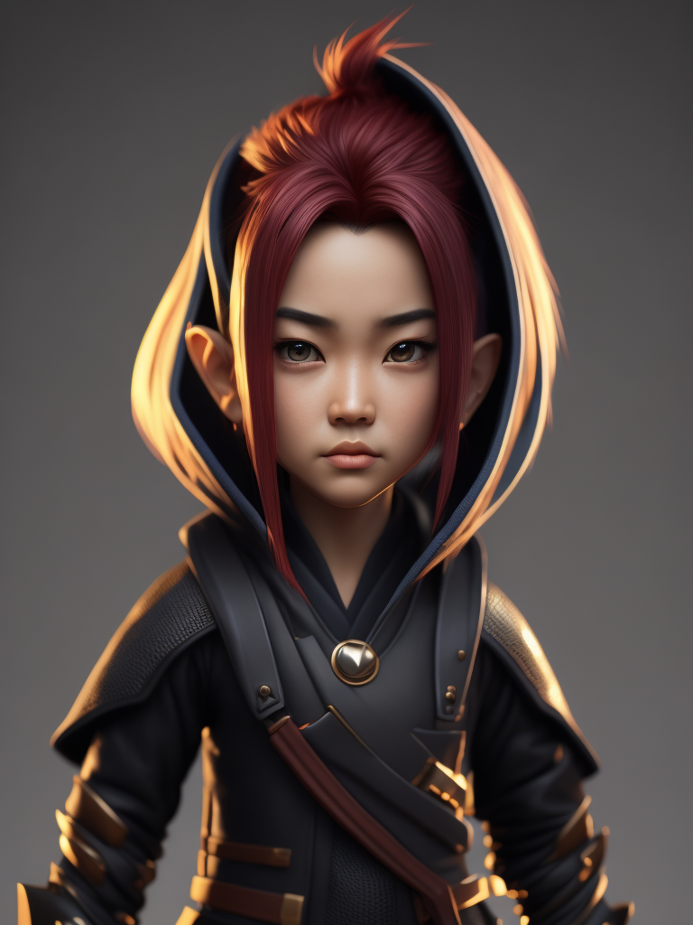 Cute ninja 3d character, korean fashion, colorful hair, blender render, y2k, art toy, creative