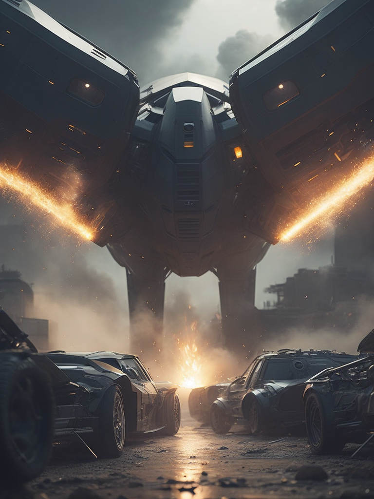 Illustrate a futuristic sci-fi battle scene with advanced technology and epic explosions