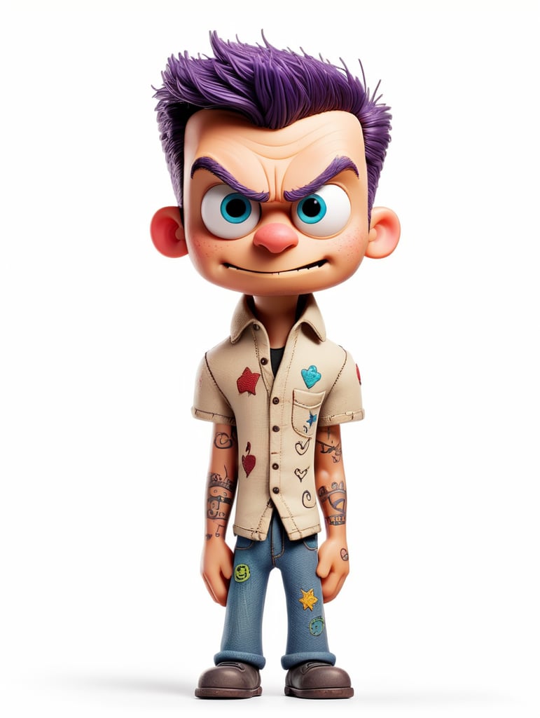 white background voodoo doll basic pins stitched (man) happy