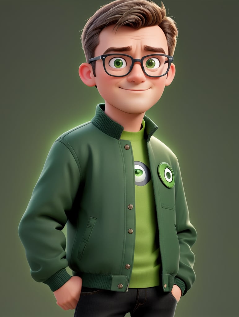 Парень светлые короткие воласы,глаза зелёные,в очках,зелёном куртке,чорных жинсах .