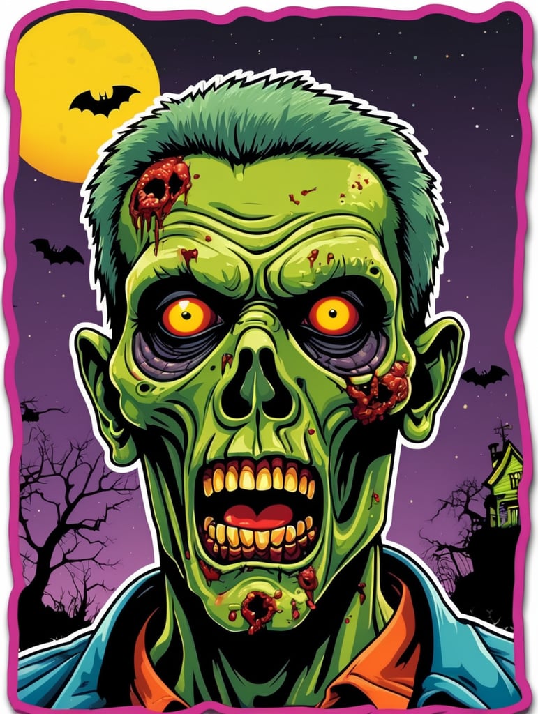 Pop art illustration, sticker, zombie Halloween