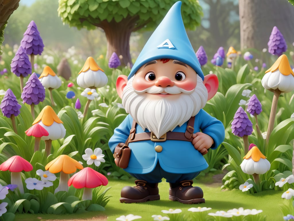 Cute gnome in spring garden