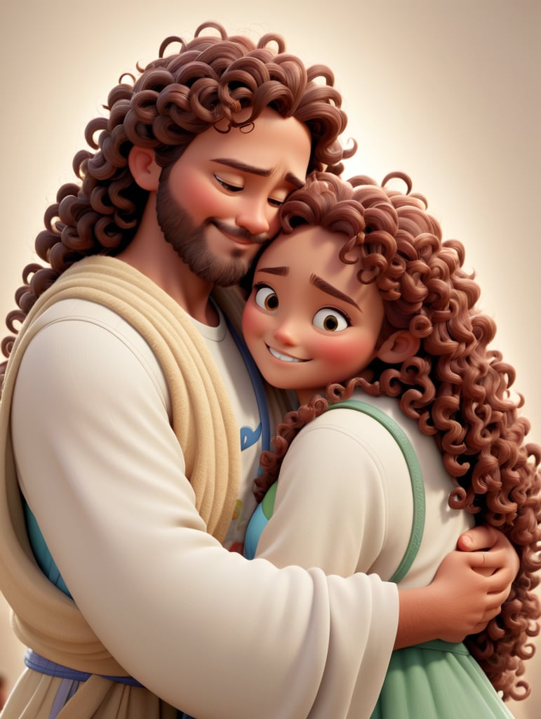 Curly girl hugging Jesus