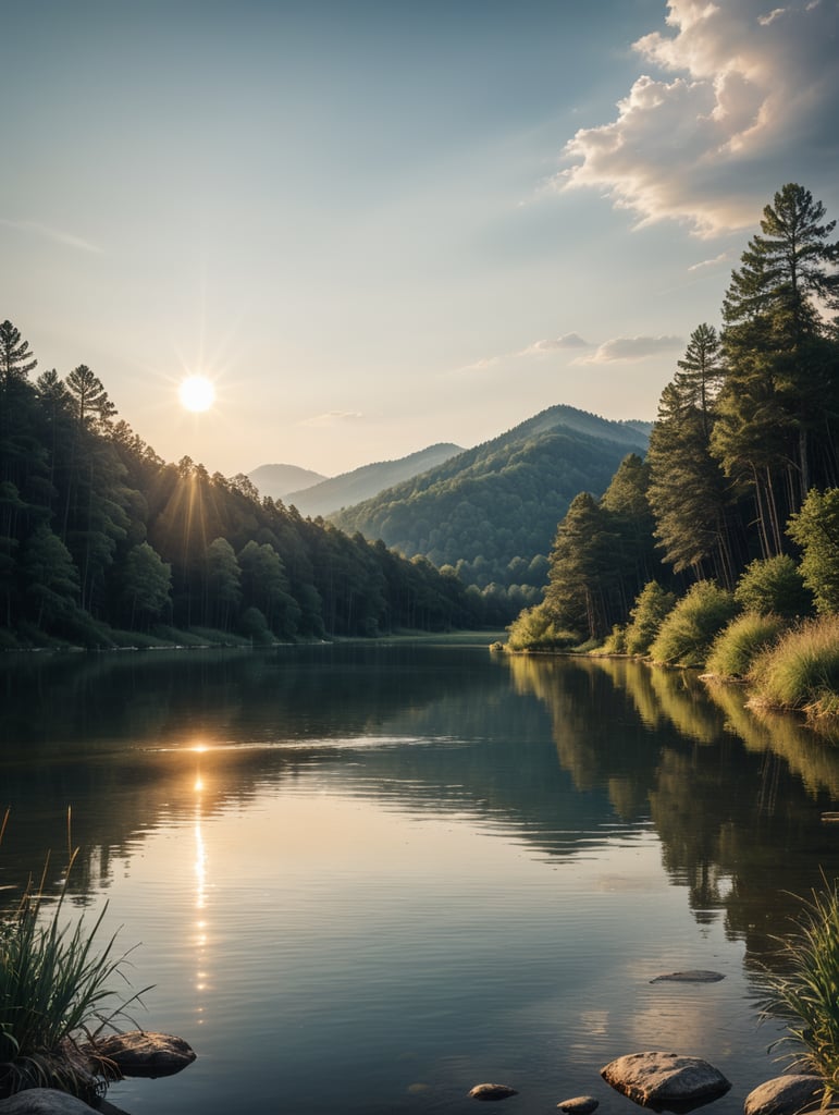 summer lake sun minimalist poster