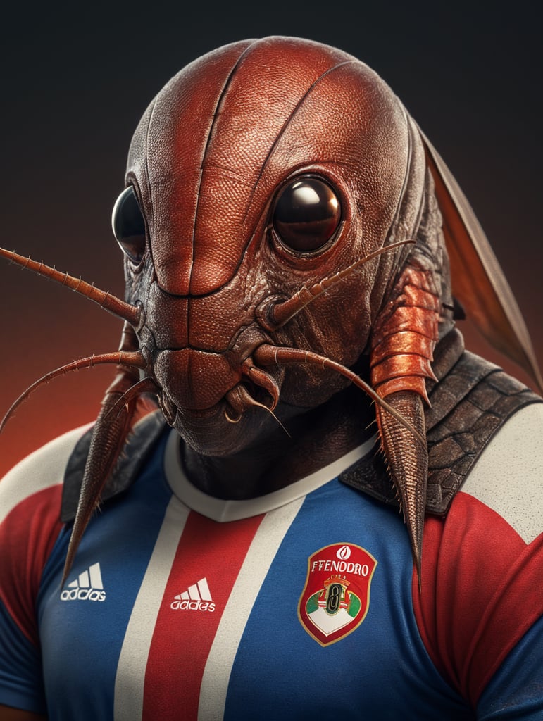 kakkerlak voetbal shirt feyenoord portret gedetailleerd profiel hoog detail gradiënt achtergrond levendige kleuren diepte van haren details dierenart thema schoonheid