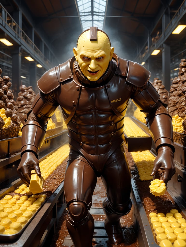 a person made of butter running a chocolate factory