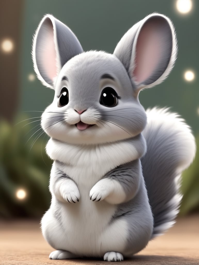 cute, fluffy, chinchilla, full view, chibi style, disney style, cartoon style, pixar style,