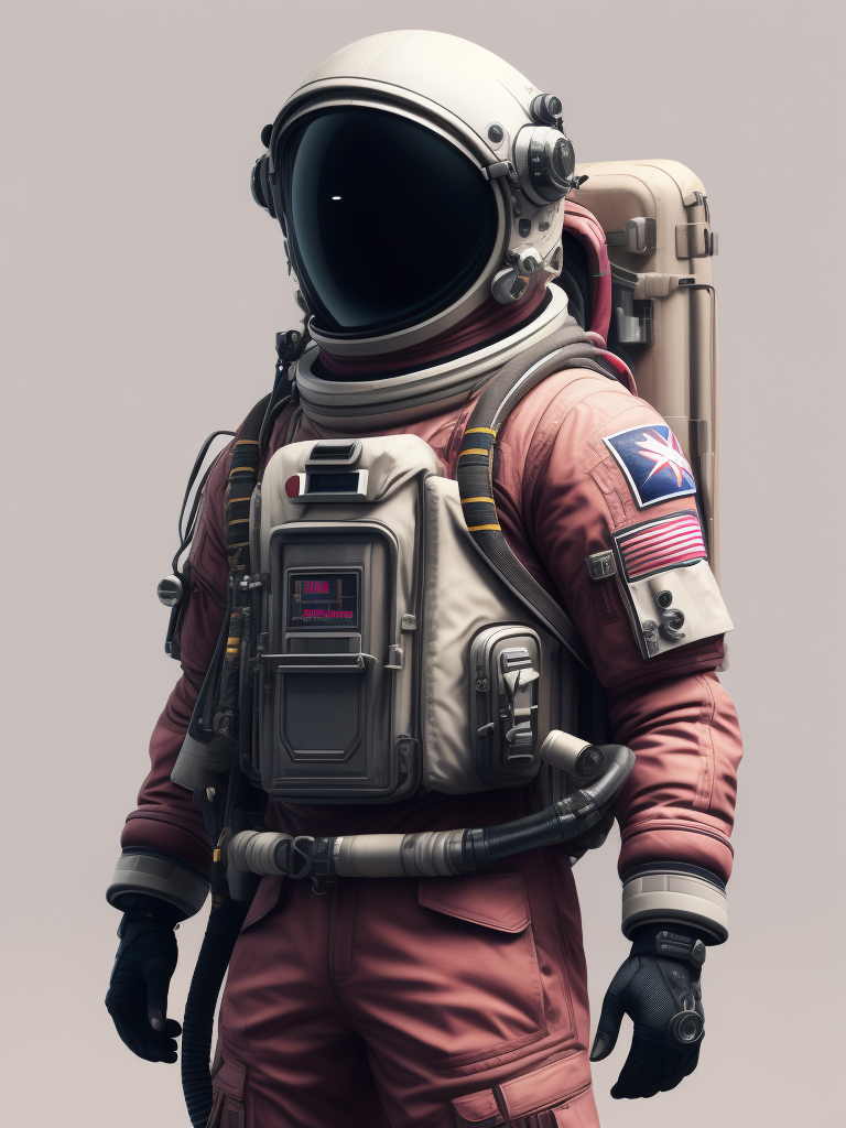 astronaut, standing still, pink space suit, white background