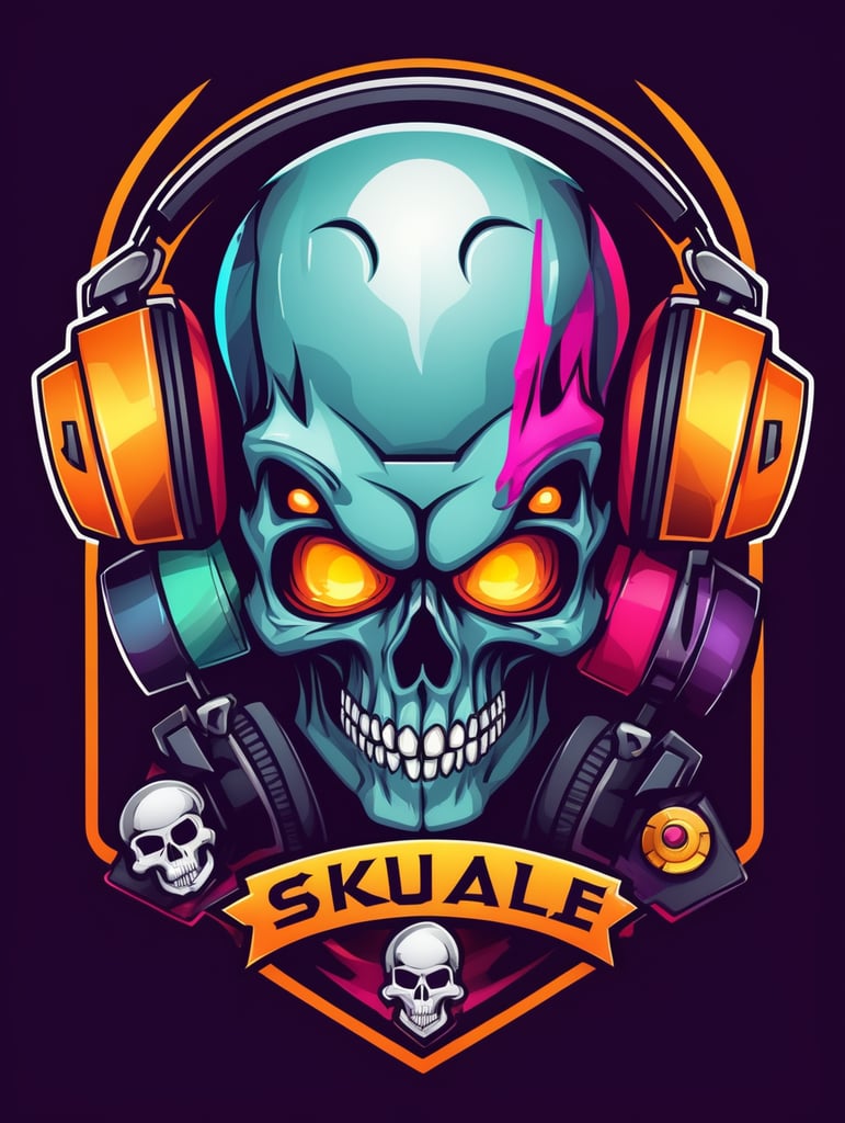 Skull Gamers mascot logo, e-gaming, bright colors, Gaming Logo, vector image