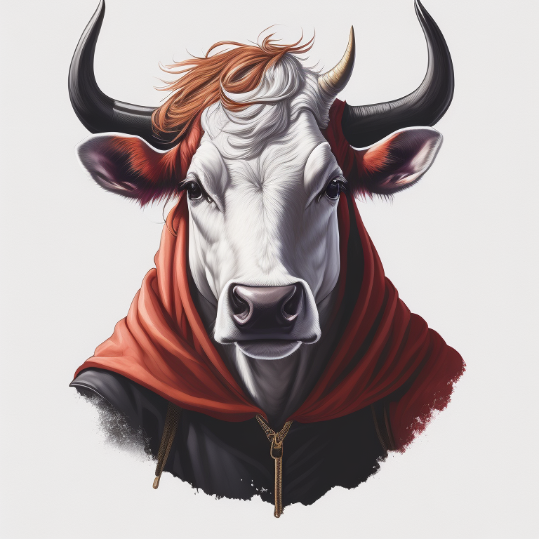 Hip Hop white cow,portrait, in black suite,black hat, vintage style, gentle watercolor style, white isolated background,full face