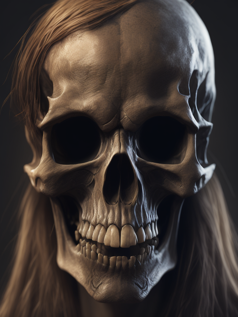 Skull with longhair playing deathmetal