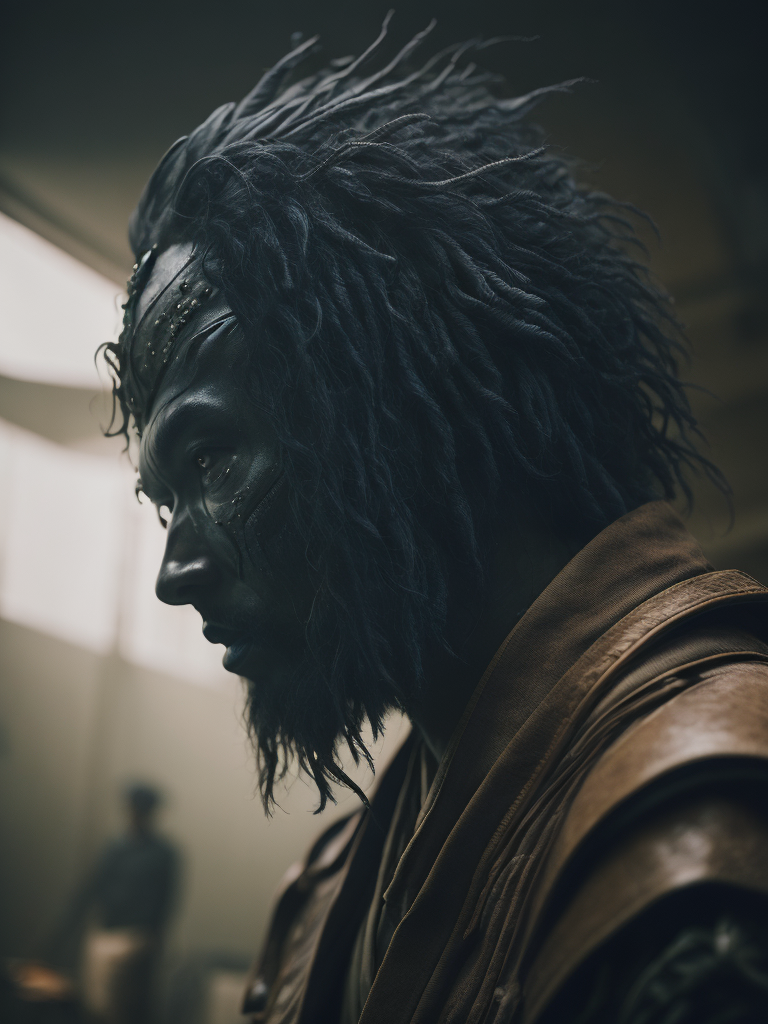 samurai portrait, mirror, no face