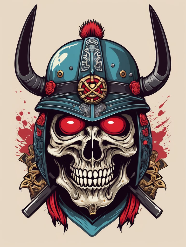 Zombie Skull with Japanese samurai helmet, mascot logo, e-gaming, bright colors, Gaming Logo, vector image