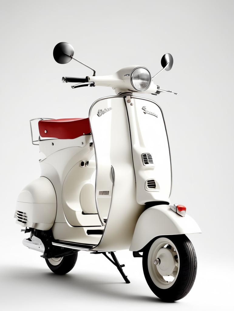 vintage white vespa, low angle view, isolated, white background, mockup