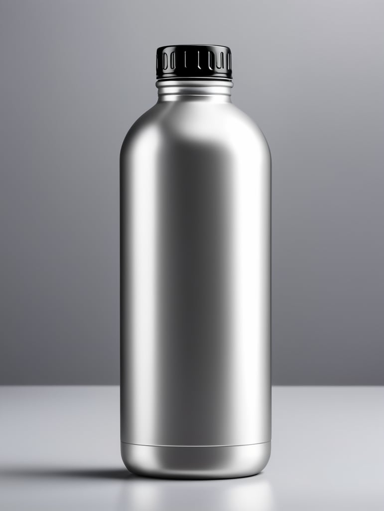 Aluminum bottle mockup, no label, isolated, grey background
