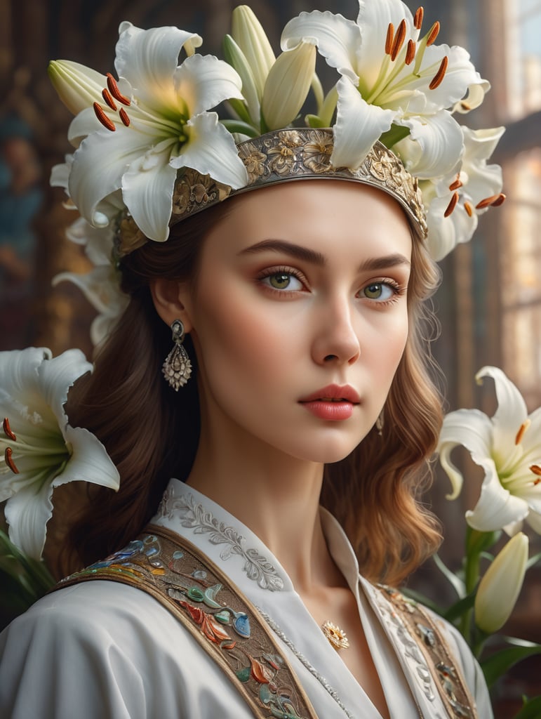 Lydia Vladimirovna Litvyak "White Lily of Stalingrad" intricately detailed, color depth, dramatic, side light, colorful background intricate details, beautifully shot, hyperrealistic, sharp focus, 64 megapixels, perfect composition, high contrast, cinematic, atmospheric, moody"