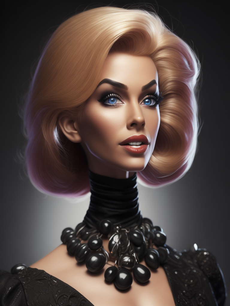 Barbie, wearing black, Portrait, Comic, Mad Magazine, USA, style of Jack Davis