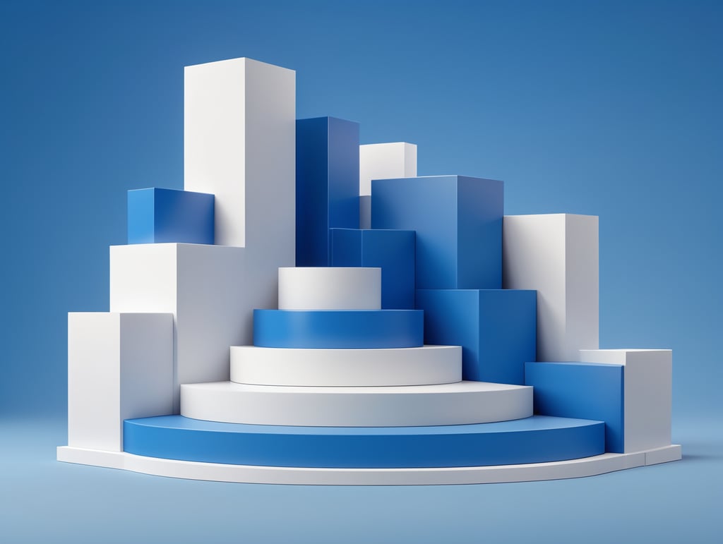 Modern minimal layout podium display with block blue background 3d rendering