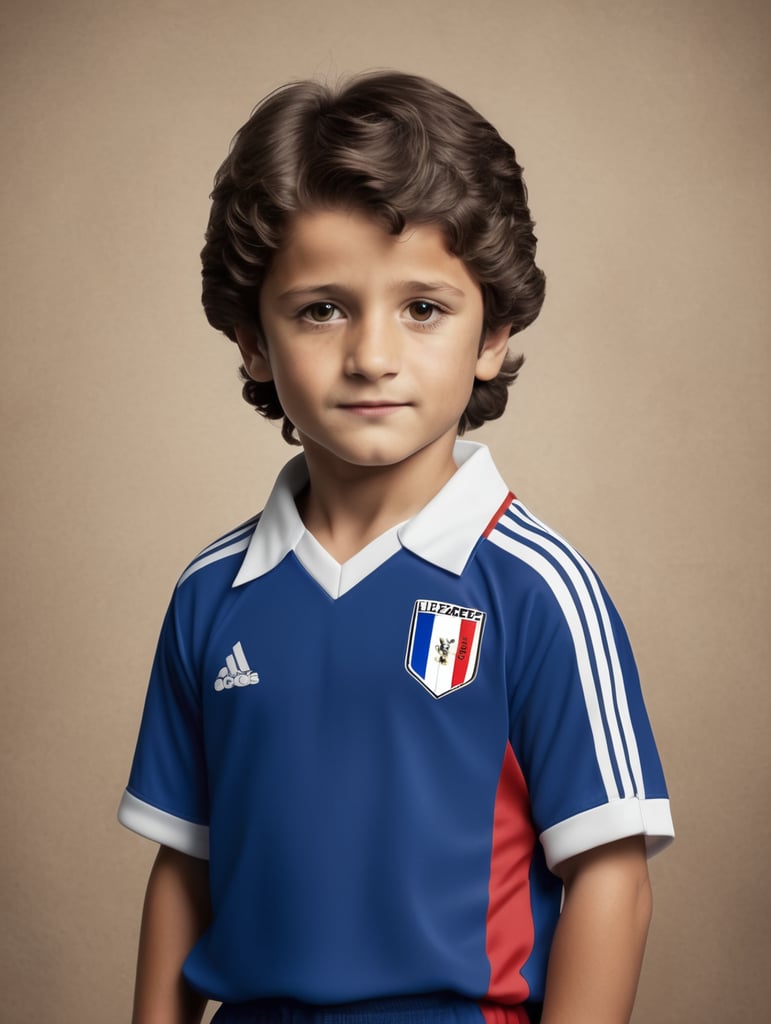 bixente lizarazu as a kid, france national team kit, toon, pixar character, portrait, solid background