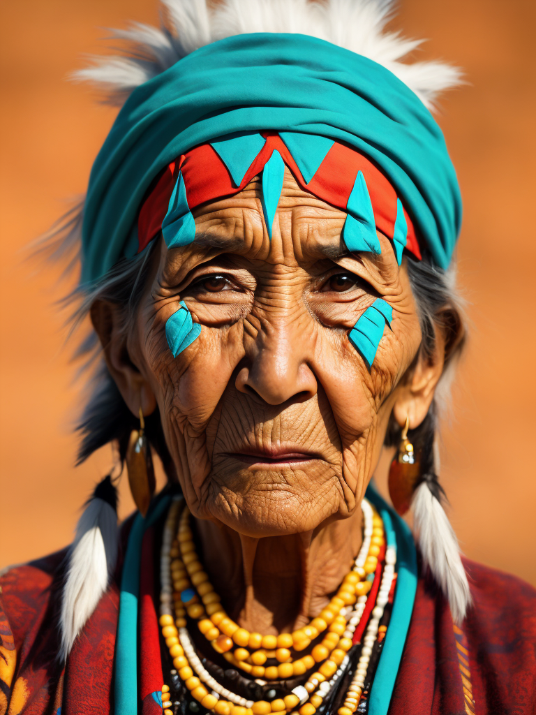 native american old woman 80 years old in national dress