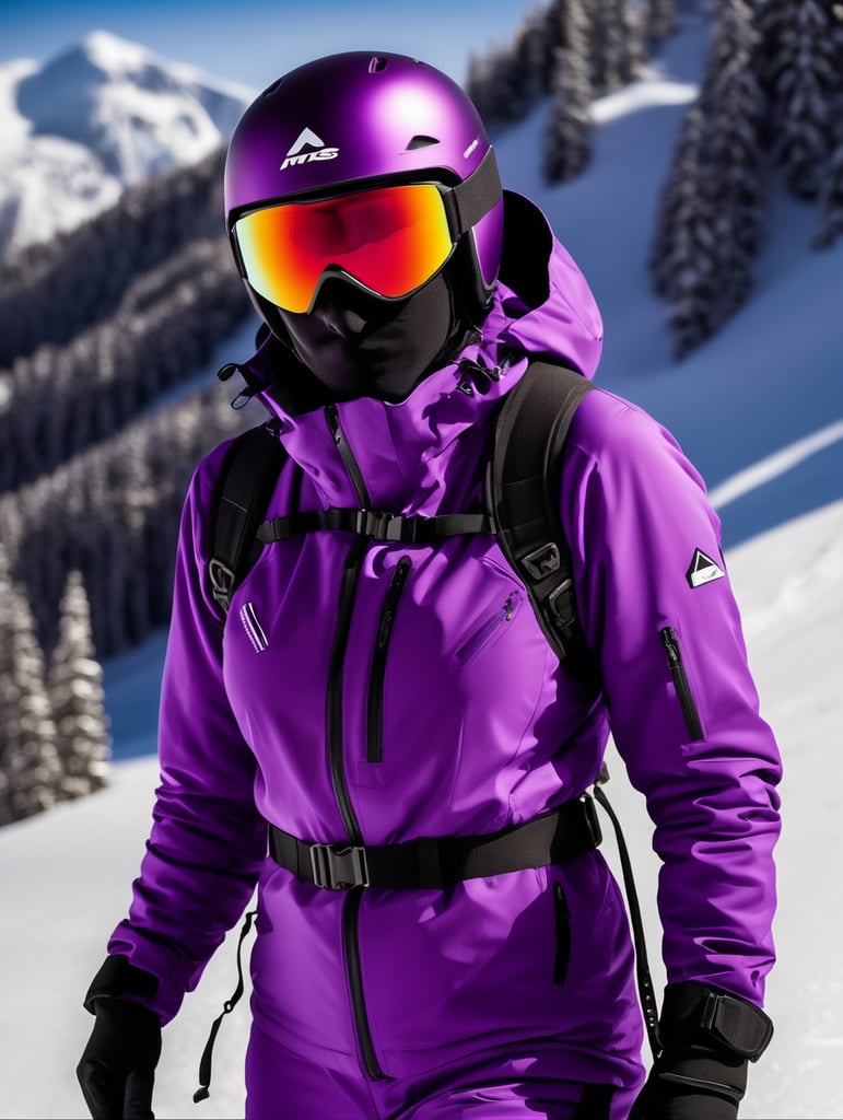 bright violet color, ski suit, commercial shoot, subject photography