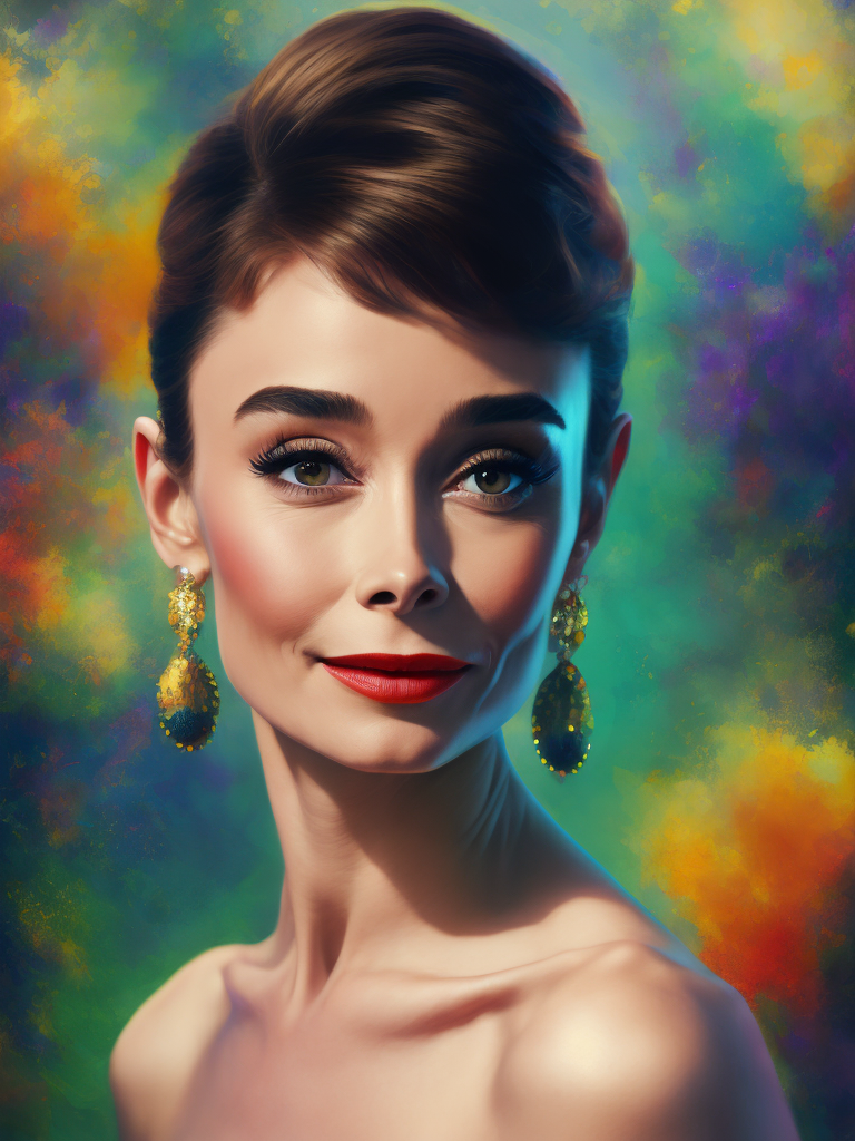 Portrait of Audrey Hepburn, Album art, gorgeous stunning vibrant digital art,octane render, gloss. inspired by Oscar-Claude Monet