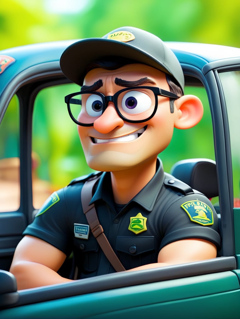 Alligator police officer, sitting behind the wheel of a taxi, close-up shot, sunglasses, clipart, stock photo