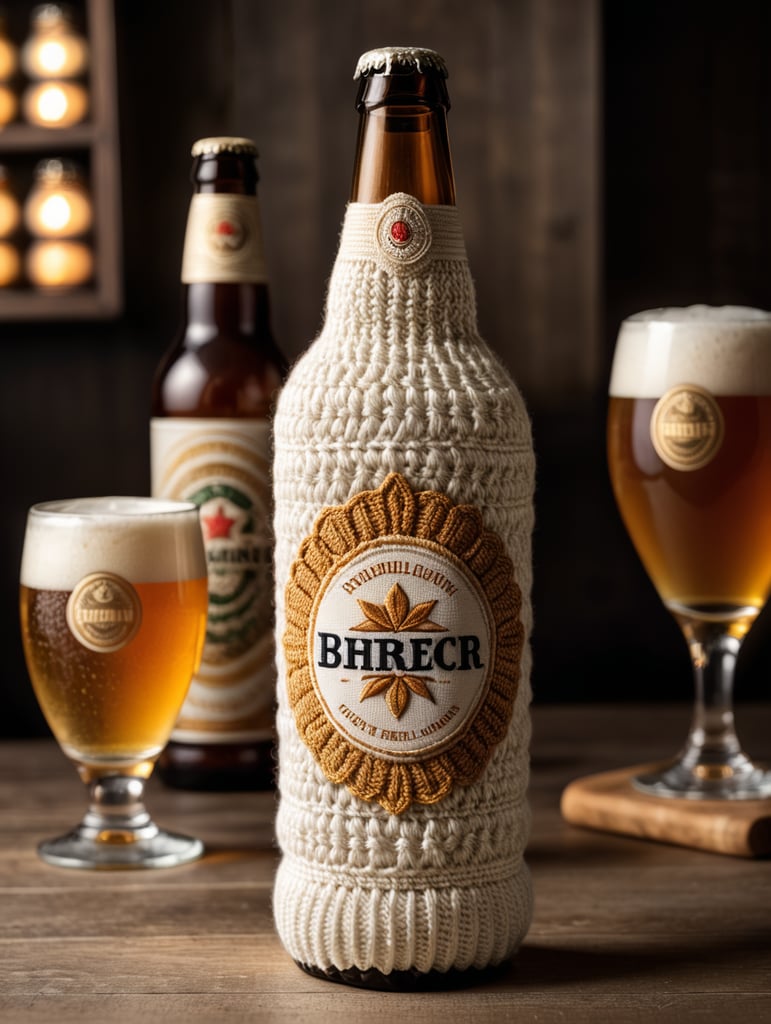 crochet beer bottle white colours, mockup, mock up