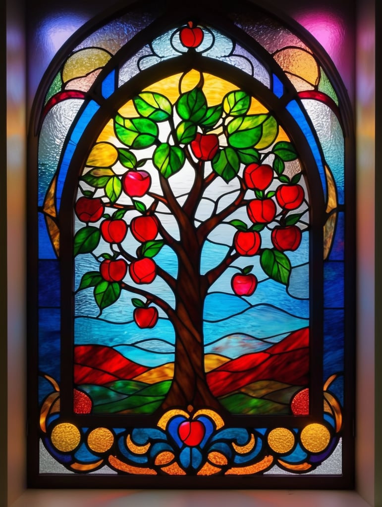 Colorful stained window apple