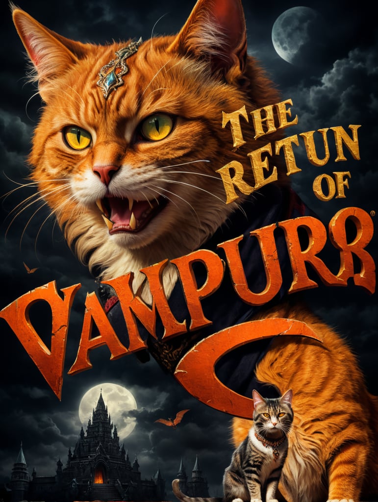 Majestic Drakula cat, the Return of the Vampurr text on poster