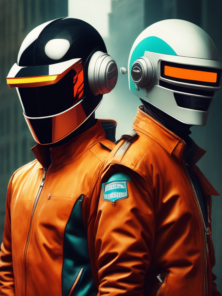 Portrait of daft punk, ultra realism, super detailed, neon colors, magazine cover, professional shot, magazine photography, bright saturated colors, sharp focus, highly detailed