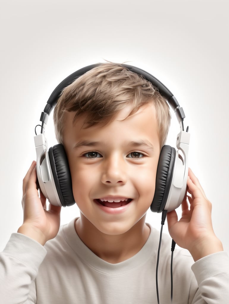 O menino pode estar usando um fone de ouvido e ouvindo música.