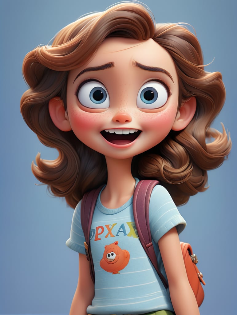 photo happy little girl going to travel, cute girl, Striped T-shirt, blue background, harpers bizarre, cover, headshot, hyper realistic