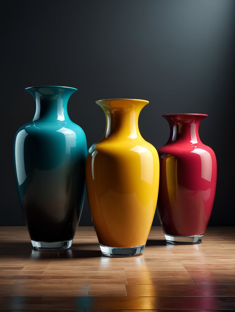 Una serie de 3 jarrones minimalistas con colores vibrantes inspirados en la estética de el mundo de los sneaker