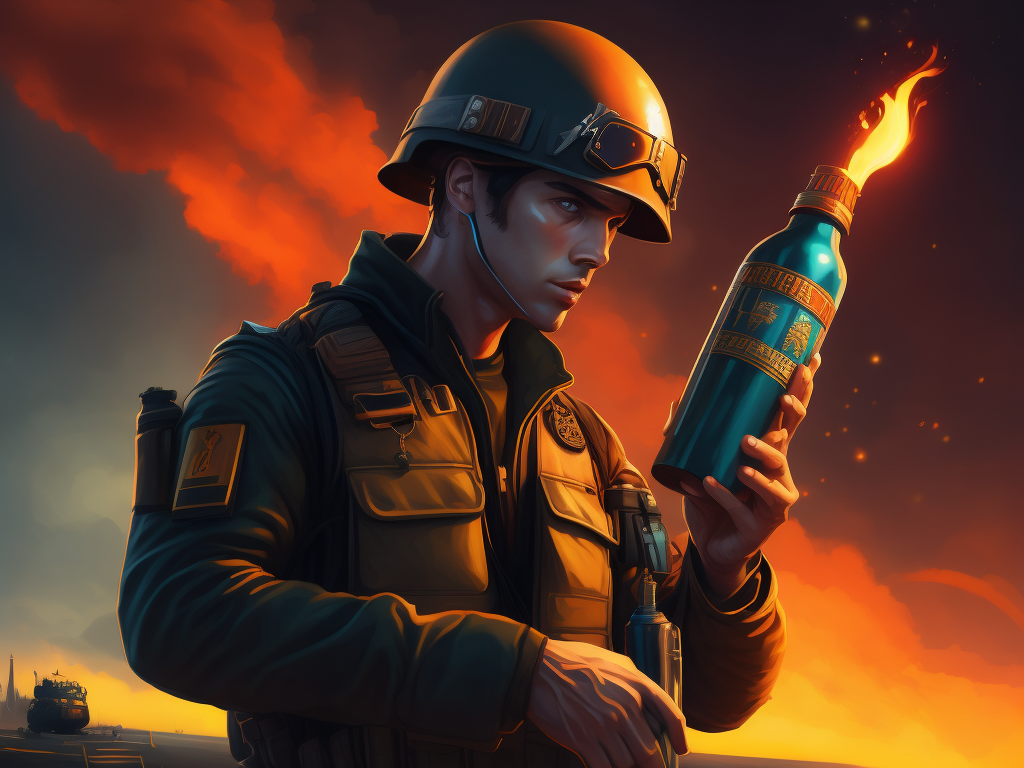 pop art picture of a soldier with a rivet mate bottle